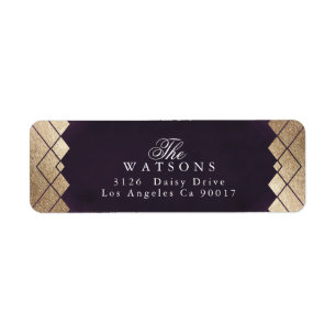 Étiquette Mariage Gatsby d'or violet géométrique