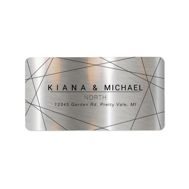 Étiquette Mariage géométrique métallique Argent/Noir ID648 (Devant)