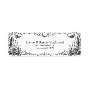 Étiquette Mariage gothique botanique noir et blanc