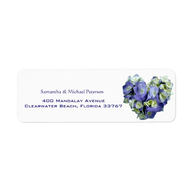 Étiquette Mariage Hydrangea en forme de coeur bleu personnal (Devant)