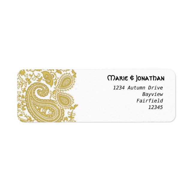 Étiquette Mariage indien Gold paisley damask (Devant)