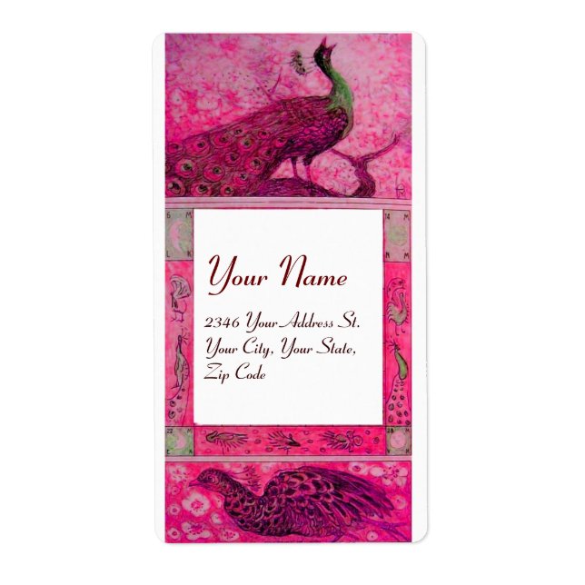 Étiquette MARIAGE LOVE PEACOCKS, rouge fuchsia rose blanc (Devant)