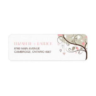 Étiquette Mariage Lovebirds gris et rose