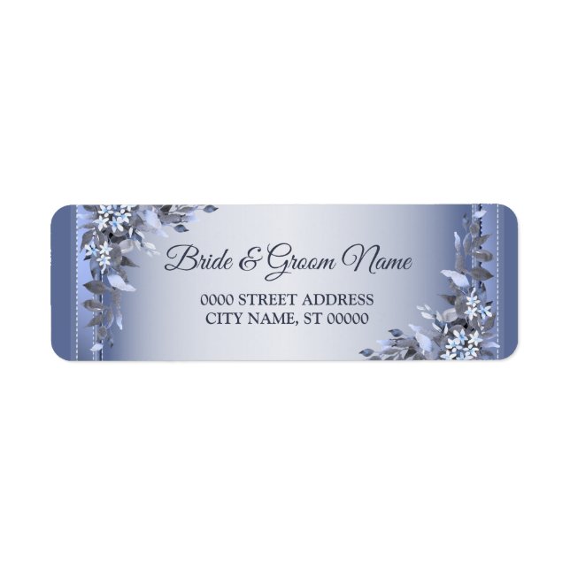 Étiquette Mariage Marine Blue Floral Argent Adresse de retou (Devant)
