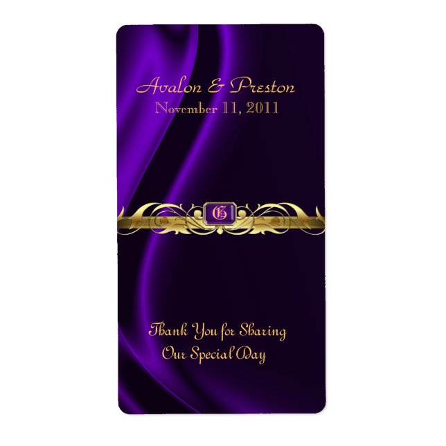 Étiquette Mariage Marquis Purple Silk Gold Scroll (Devant)