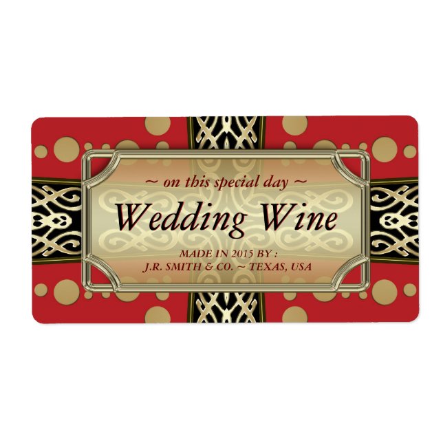 Étiquette Mariage médiéval moderne Red Gold WineLabels (Devant)