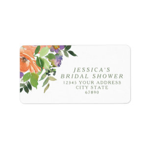 Étiquette Mariage Minimaliste Aquarelle Fleurs Orange Shower