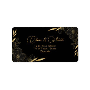 Étiquette Mariage moderne Black and Gold Floral