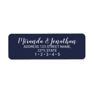 Étiquette Mariage moderne de bleu marine de manuscrit