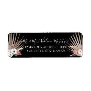 Étiquette Mariage moderne de palme tropicale rose noire
