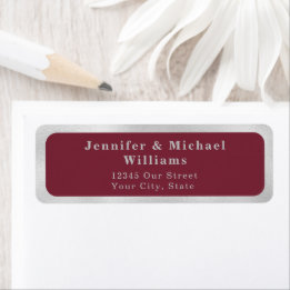 Étiquette Mariage Moderne Deep Burgundy Gris Argent
