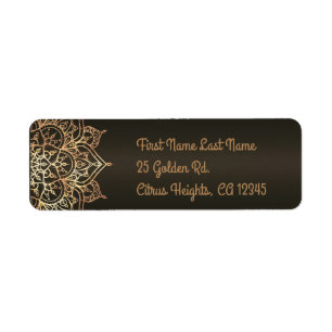 Étiquette Mariage Moderne Glamour Bronze Marron Mandala Or