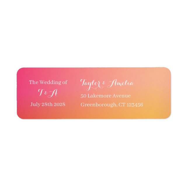 Étiquette Mariage Moderne Orange Peach Ombre Adresse de reto (Devant)