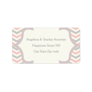Étiquette mariage moderne rose, gris chevron