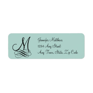 Étiquette Mariage Monogramme de pinte verte, perles noires