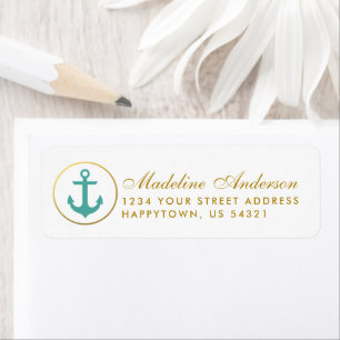Étiquette Mariage nautique Ancre Turquoise Adresse de retour