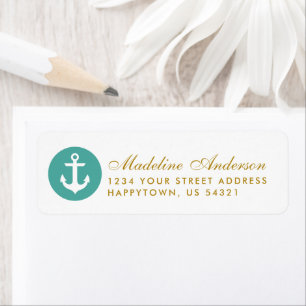 Étiquette Mariage nautique Ancre Turquoise Gold Adresse de r