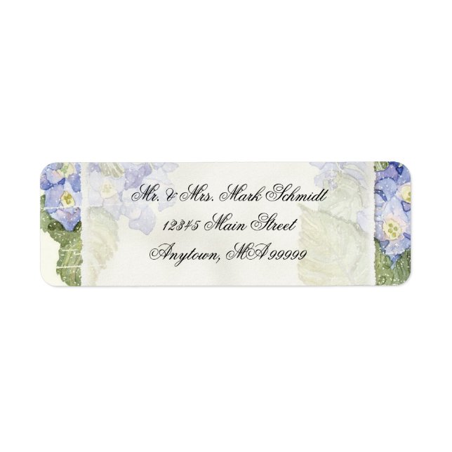 Étiquette Mariage officiel bleu Hydrangea Bracket Floral (Devant)