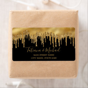 Étiquette mariage parties scintillant à goutte dorée noir ar