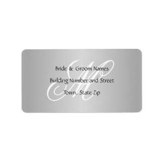 Étiquette Mariage personnalisé Monogramme gris noir et blanc
