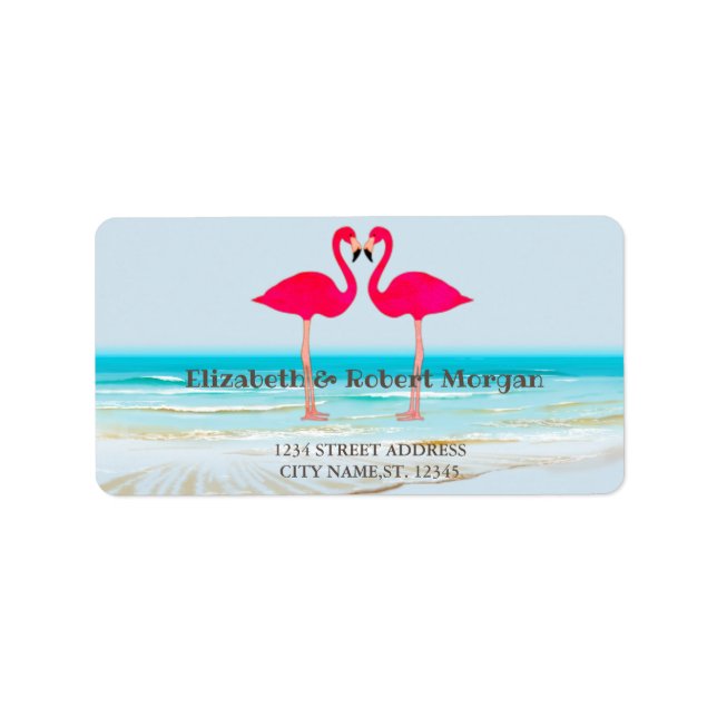 Étiquette Mariage plage, Flamants roses en amour Mariage Éti (Devant)
