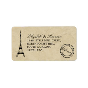 Étiquette Mariage postal vintage Tour Eiffel Paris