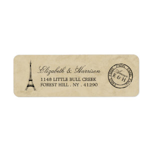 Étiquette Mariage postal vintage Tour Eiffel Paris