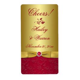 Étiquette Mariage RIBBON imprimé rouge, or Floral
