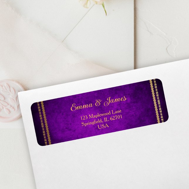 Étiquette Mariage Royal Purple et Gold Frame (Créateur téléchargé)