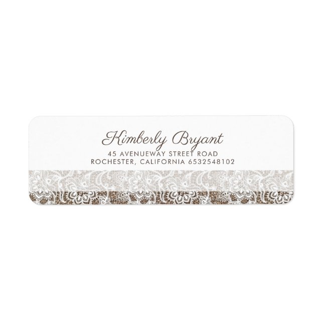 Étiquette Mariage rustique Burlap et Lace (Devant)
