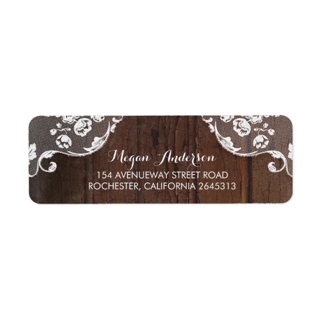 Étiquette Mariage rustique en bois de grange et dentelle (Devant)