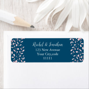 Étiquette Mariage Saphir Rose Pâle Feuillage Délicat