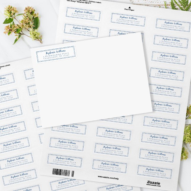 Étiquette Mariage simple RSVP Adresse de retour Bleu Blanc (Créateur téléchargé)