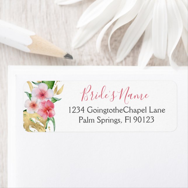 Étiquette Mariage Tropical Floral Aquarelle Shower (En situation)