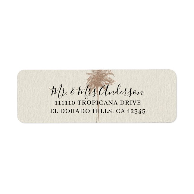 Étiquette Mariage vintage Brown à Palm Tree Beach (Devant)