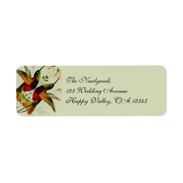 Étiquette Mariage vintage, colibris et fleurs (Devant)