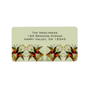 Étiquette Mariage vintage, colibris et fleurs