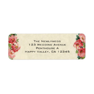 Étiquette Mariage Vintage, Fleurs Florales Roses Rose