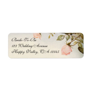 Étiquette Mariage vintage, fleurs roses antiques de roseraie