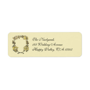 Étiquette Mariage vintage, Jaune Antique Jardin Rose Wreath
