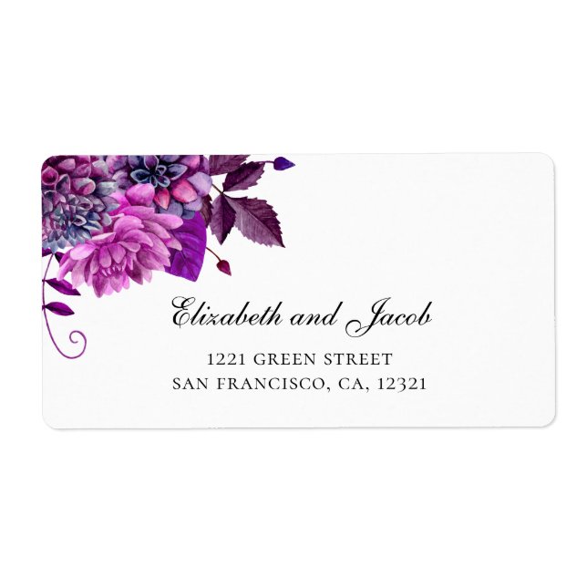 Étiquette Mariage violet. Fleurs Lilac. Adresse florale (Devant)