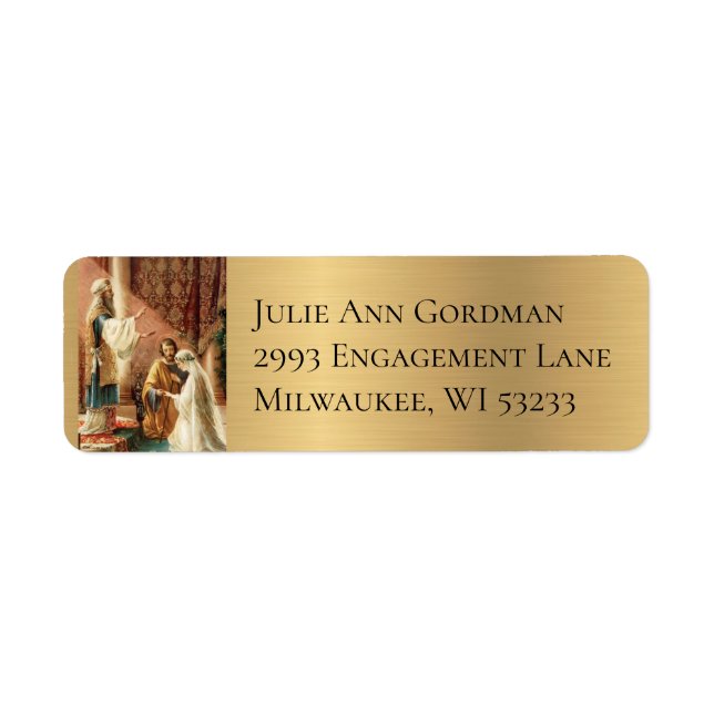 Étiquette Mariée catholique et mariée Mary Joseph Gold Shimm (Devant)