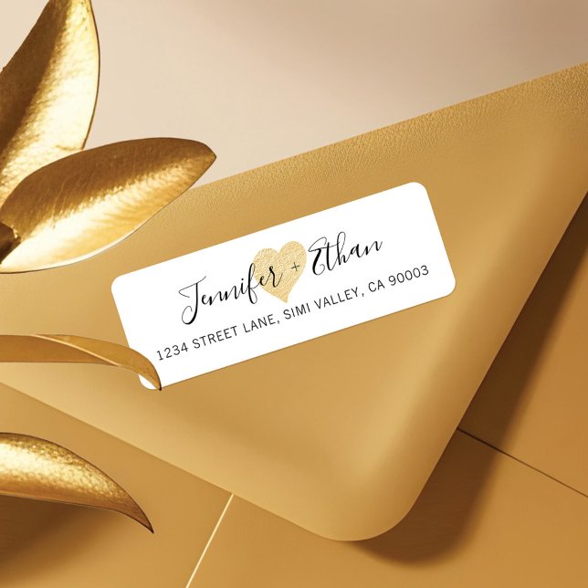 Étiquette Mariée + Mariage de chambre | Coeur d'amour or élé (Bride + Groom Wedding | Stylish Gold Love Heart Label)