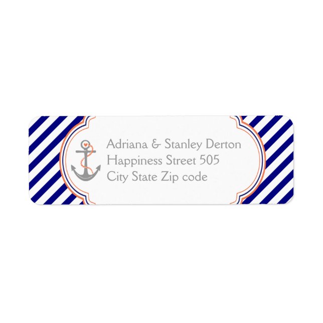 Étiquette Marine bleu, ancre de corail mariage nautique (Devant)