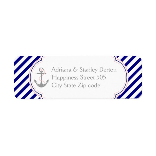 Étiquette Marine bleu, ancre rose mariage nautique (Devant)