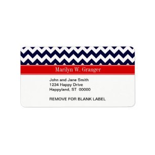 Étiquette Marine Bleu Blanc Chevron Zig Zag Rouge Nom Monogr