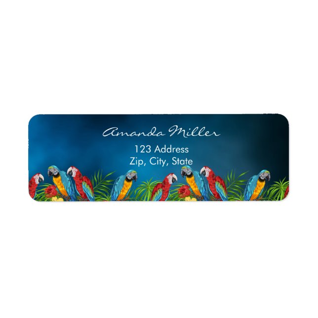 Étiquette Marine bleu perroquets palmiers feuilles adresse d (Devant)