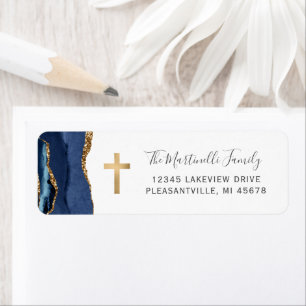 Étiquette Marine Blue Agate Gold Cross Adresse de retour