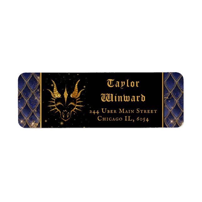 Étiquette Marine Blue Dragon Scales Gold Faux Parties scinti (Devant)