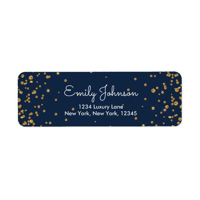 Étiquette Marine Blue et Gold Foil Confetti Anniversaire (Devant)